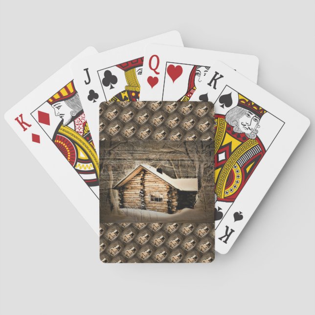 Rustic Log Cabin In The Wilderness Playing Cards (Back)