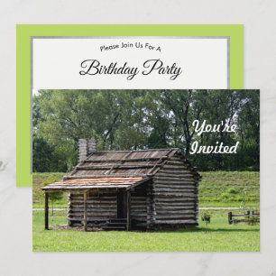 Rustic Log Cabin Photo Birthday Invitation