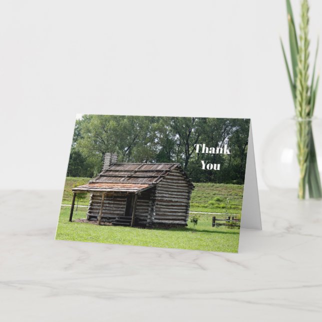 Rustic Log Cabin Photo Thank You Card (Front)