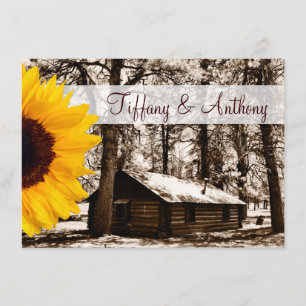 Rustic Log Cabin Sunflower Wedding Invitations