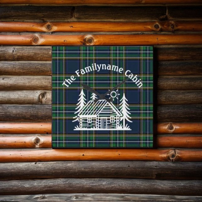 Rustic Log Cabin Tartan Square Wall Clock (Creator Uploaded)