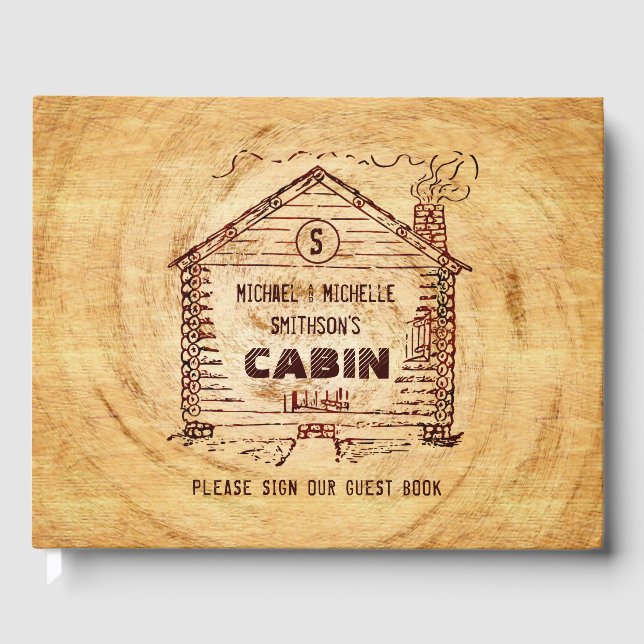 Rustic Log Cabin Vacation Home Rental | Faux Wood Guest Book (Front)