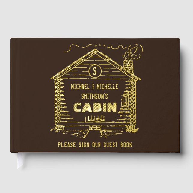 Rustic Log Cabin Vacation Home Rental | Gold Foil Guest Book (Front)