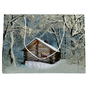 Rustic Log Cabin Winter Magic Large Gift Bag