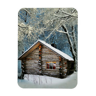 Rustic Log Cabin Winter Magic Magnet