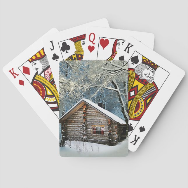 Rustic Log Cabin Winter Magic Playing Cards (Back)
