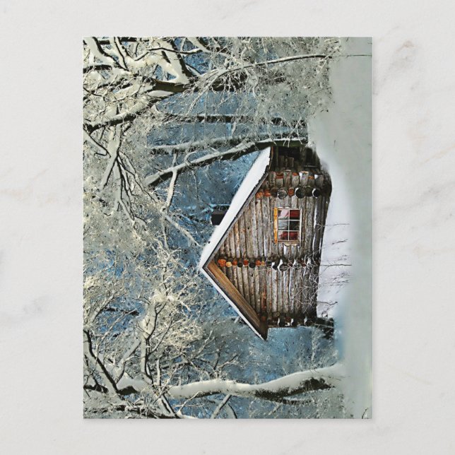 Rustic Log Cabin Winter Magic Postcard (Front)