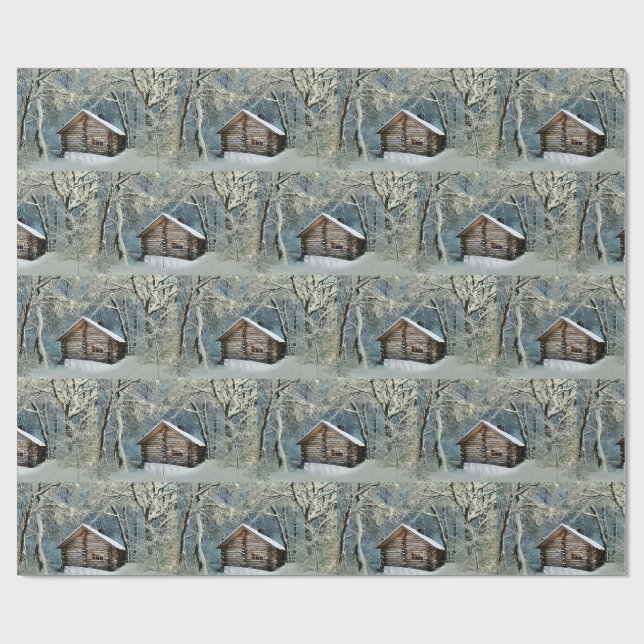 Rustic Log Cabin Winter Magic Wrapping Paper (Flat)
