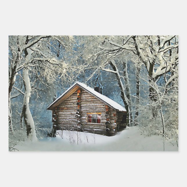 Rustic Log Cabin Winter Magic Wrapping Paper Sheet (Front)