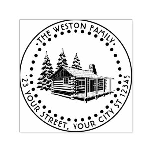 Rustic Log Cabin Winter Snow Name Return Address Self-inking Stamp