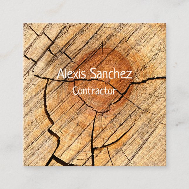 Rustic Log Wood Grain Square Business Card (Front)