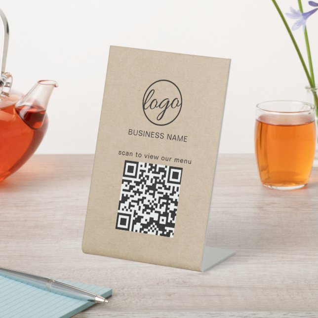 Rustic Logo Restaurant Menu QR Code Business Pedestal Sign (In SItu)