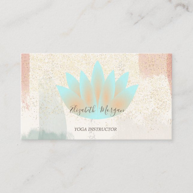 Rustic,Lotus,Confetti Watercolor Brush Stroke Business Card (Front)
