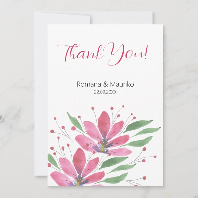 Rustic Lotus Flowers Watercolor Art Thank You Card (Front)