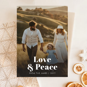Rustic Love and Peace Family Photo Christmas Holiday Card
