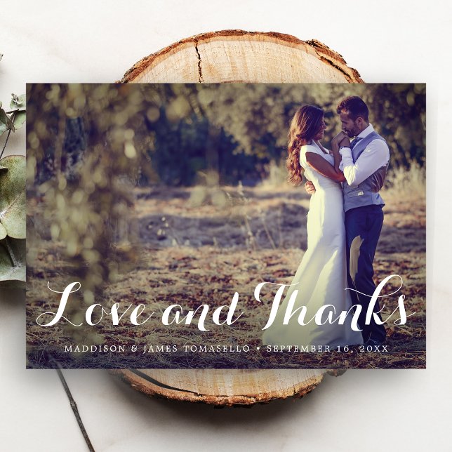 Rustic LOVE and THANKS Wedding Photo Thank You Card (Creator Uploaded)