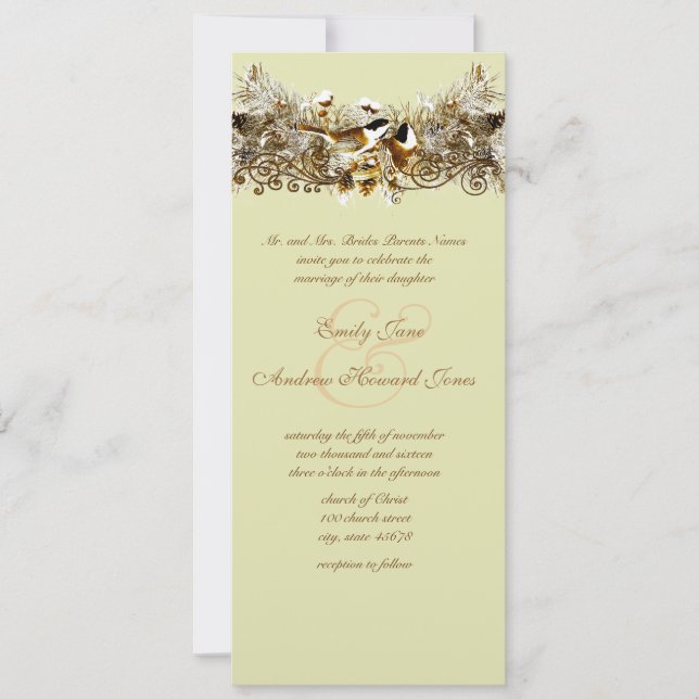 Rustic Love Bird Chickadees Wedding Invitation (Front)
