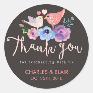 Rustic Love Bird Flower Thank You Wedding Sticker