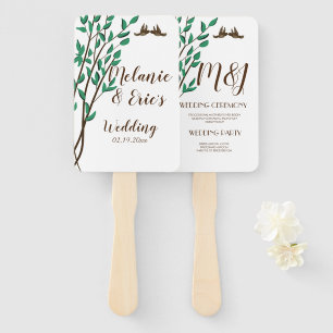 Rustic Love Birds and Branches Wedding Program Hand Fan