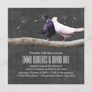 Rustic Love Birds & Dandelion Chalkboard Wedding Invitation