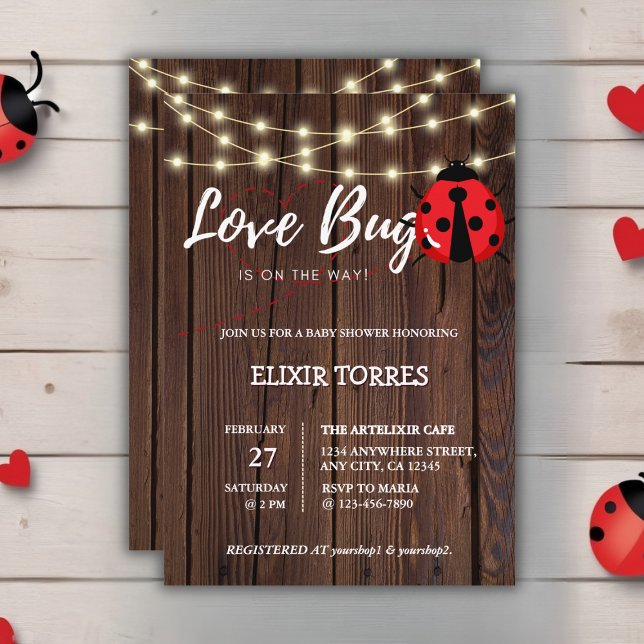 Rustic Love Bug Baby Shower Invitation (Creator Uploaded)