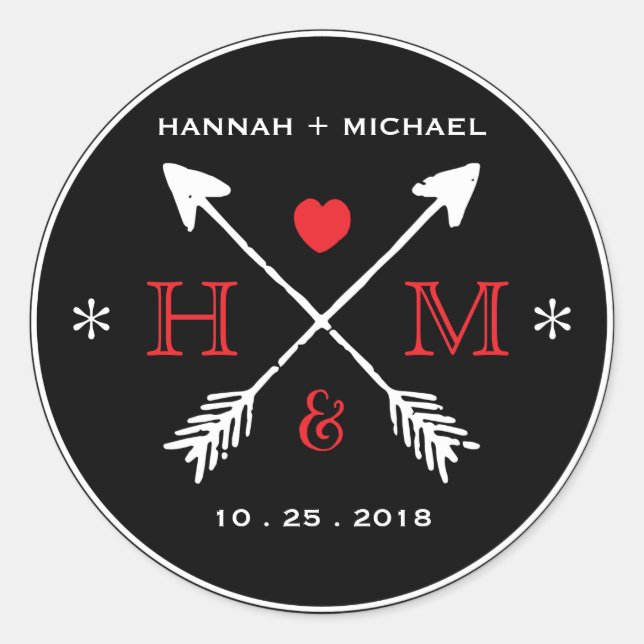 Rustic Love Heart Arrow Monogram Wedding Sticker (Front)