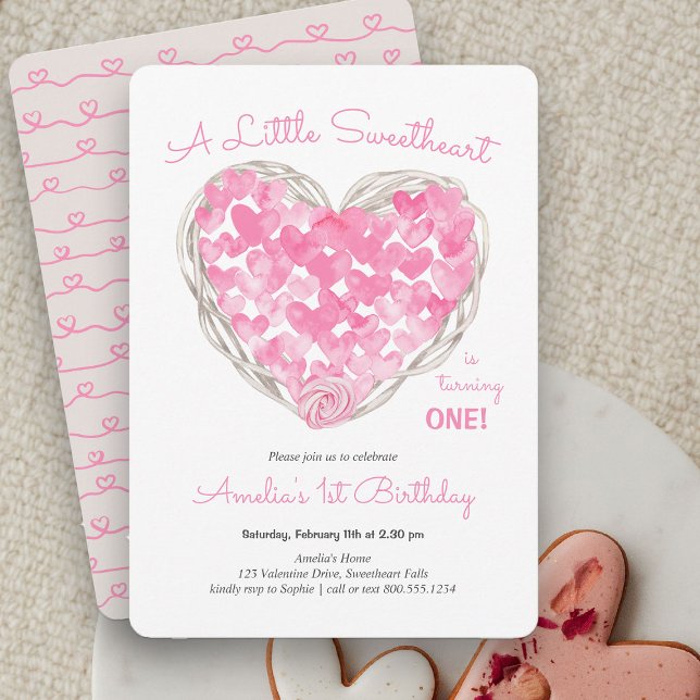Rustic Love Heart Little Sweetheart Girls Birthday Invitation (Little Sweetheart Rustic Pink Heart Birthday Invitation)