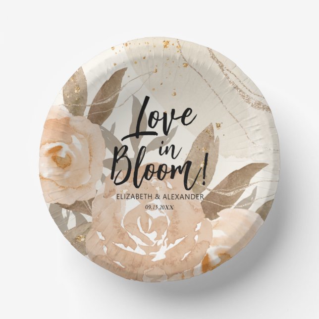 Rustic Love in Bloom Peach Flowers Paper Plate (Front)