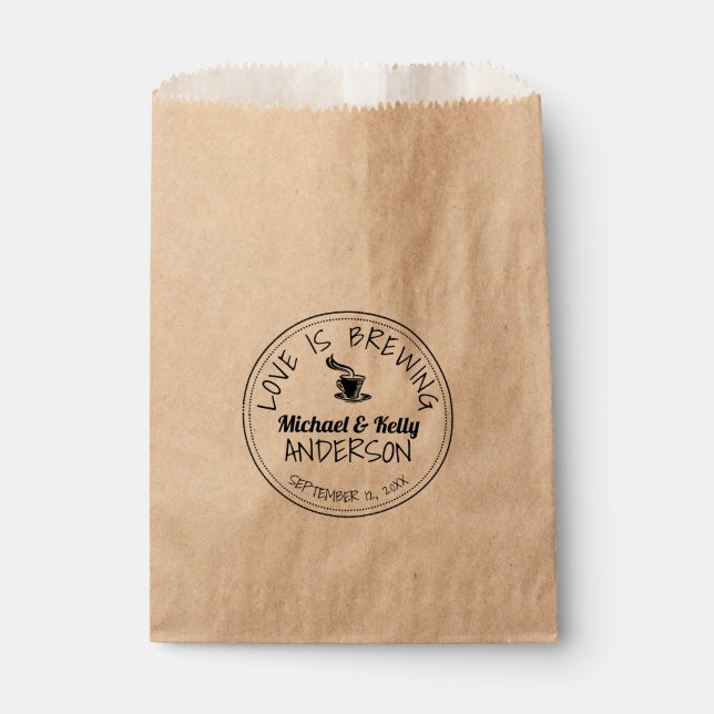 Rustic Love is Brewing Coffee Wedding Treat Favour Bags (Front)