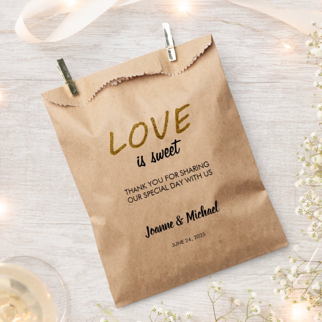 Rustic love is Sweet gold script Thank You wedding Favour Bags (Clipped)