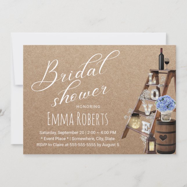 Rustic Love Ladder Vintage Lantern Bridal Shower Invitation (Front)