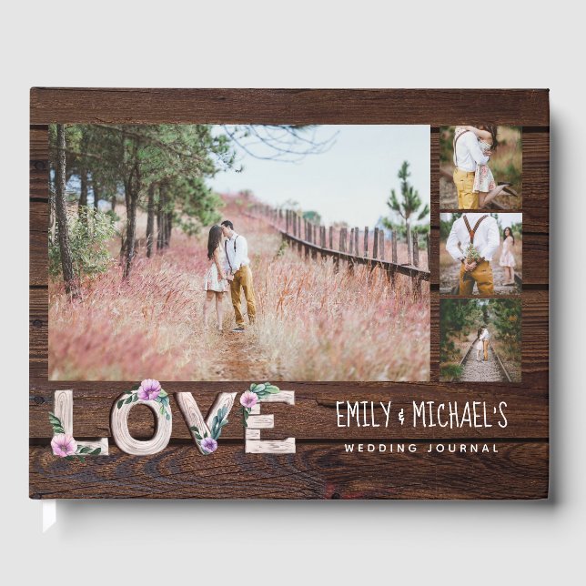 Rustic Love Lilac Wedding Bridal Shower Photos Guest Book (Front)