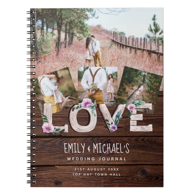 Rustic Love Lilac Wedding Bridal Shower Photos Notebook (Front)