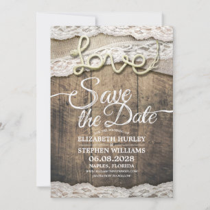 Rustic Love Rope Burlap Lace Wedding Save The Date