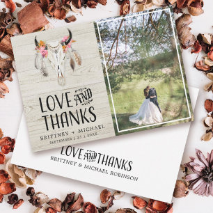 Rustic Love Thanks Antler Light Wood Thank You Card