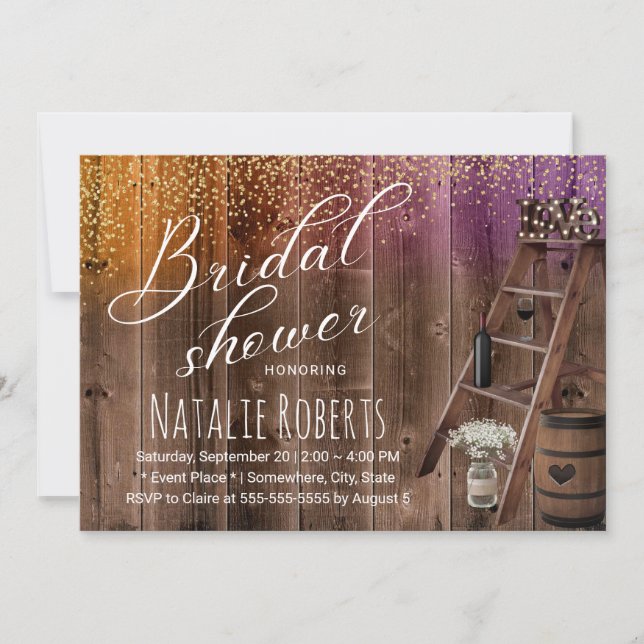 Rustic Love Wooden Ladder Barn Wood Bridal Shower Invitation (Front)
