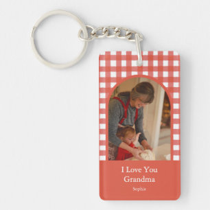 Rustic Love You Grandma Gingham Photo Key Ring