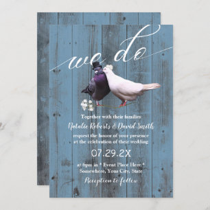Rustic Lovebirds We Do Dusty Blue Barn Wedding Invitation