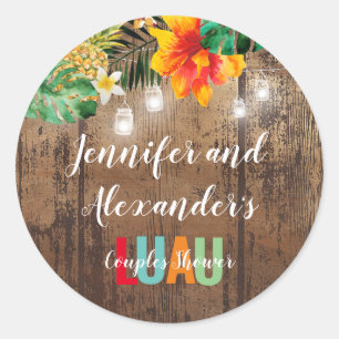 Rustic LUAU Couples Shower Party Classic Round Sticker