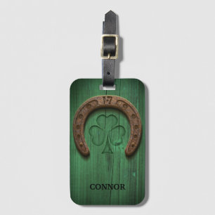 Rustic Lucky Horse Shoe Irish Personalised Luggage Tag