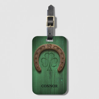 Rustic Lucky Horse Shoe Irish Personalised Luggage Tag