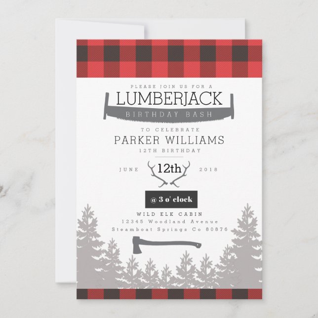 Rustic Lumberjack Birthday Bash Invite (Front)