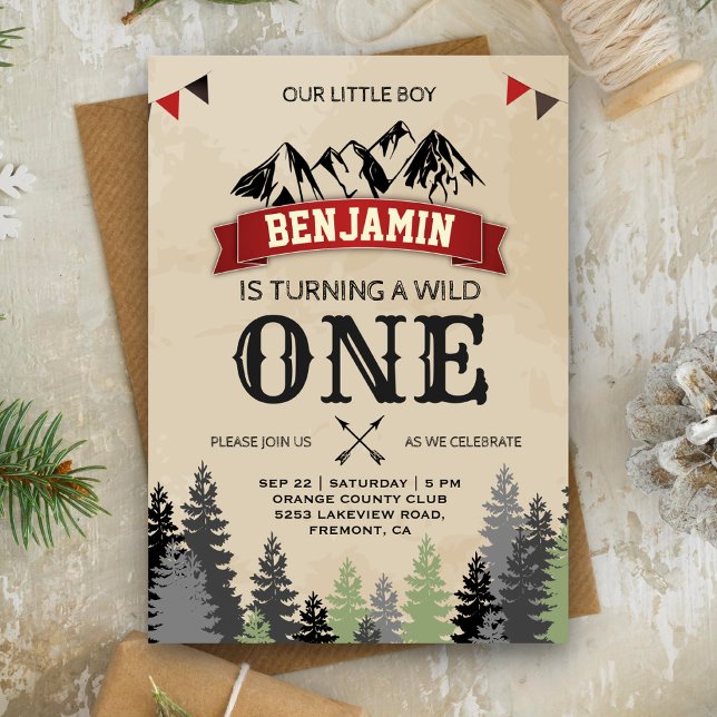 Rustic Lumberjack Boys Wild One 1st Birthday Party Invitation (Creator Uploaded)