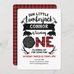 Rustic, Lumberjack, Buffalo Plaid, Boy, 1st Invitation