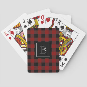 Rustic Lumberjack Buffalo Plaid Monogram Initial Playing Cards