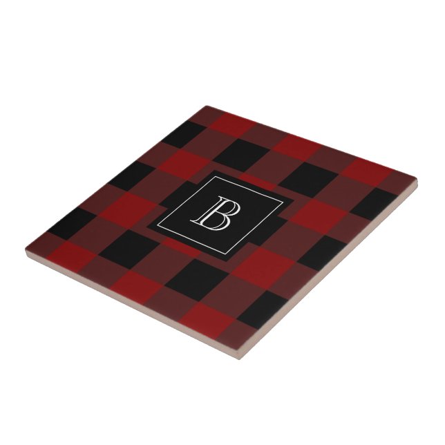 Rustic Lumberjack Buffalo Plaid Monogram Initial Tile (Side)