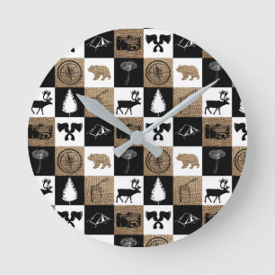 Rustic Lumberjack Camping Adventure Round Clock