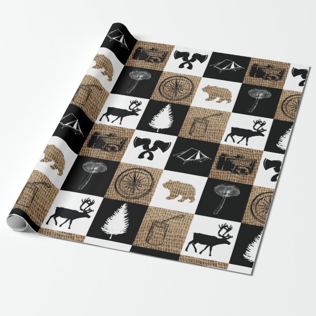 Rustic Lumberjack Camping Adventure  Wrapping Paper (Unrolled)