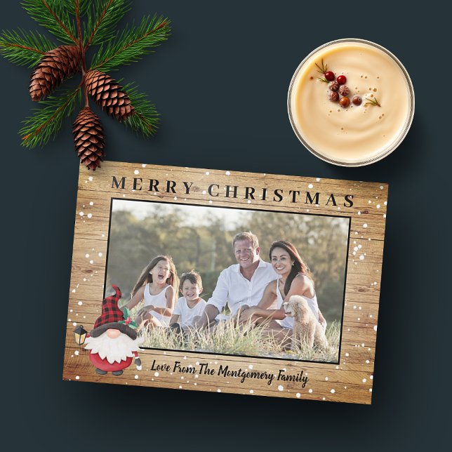 Rustic Lumberjack Gnome Christmas Photo Holiday Card (Creator Uploaded)