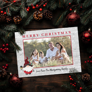 Rustic Lumberjack Gnome Custom Photo Christmas Holiday Card